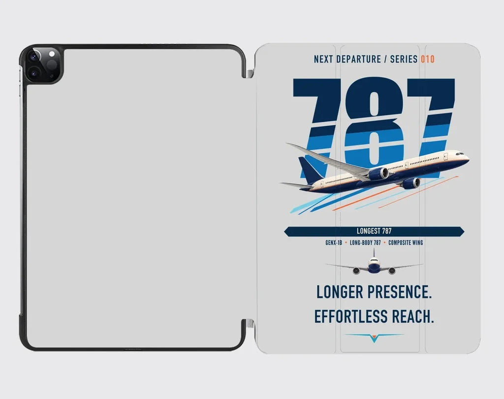 Boeing 787-10 Dreamliner design on light gray ipad tablet case