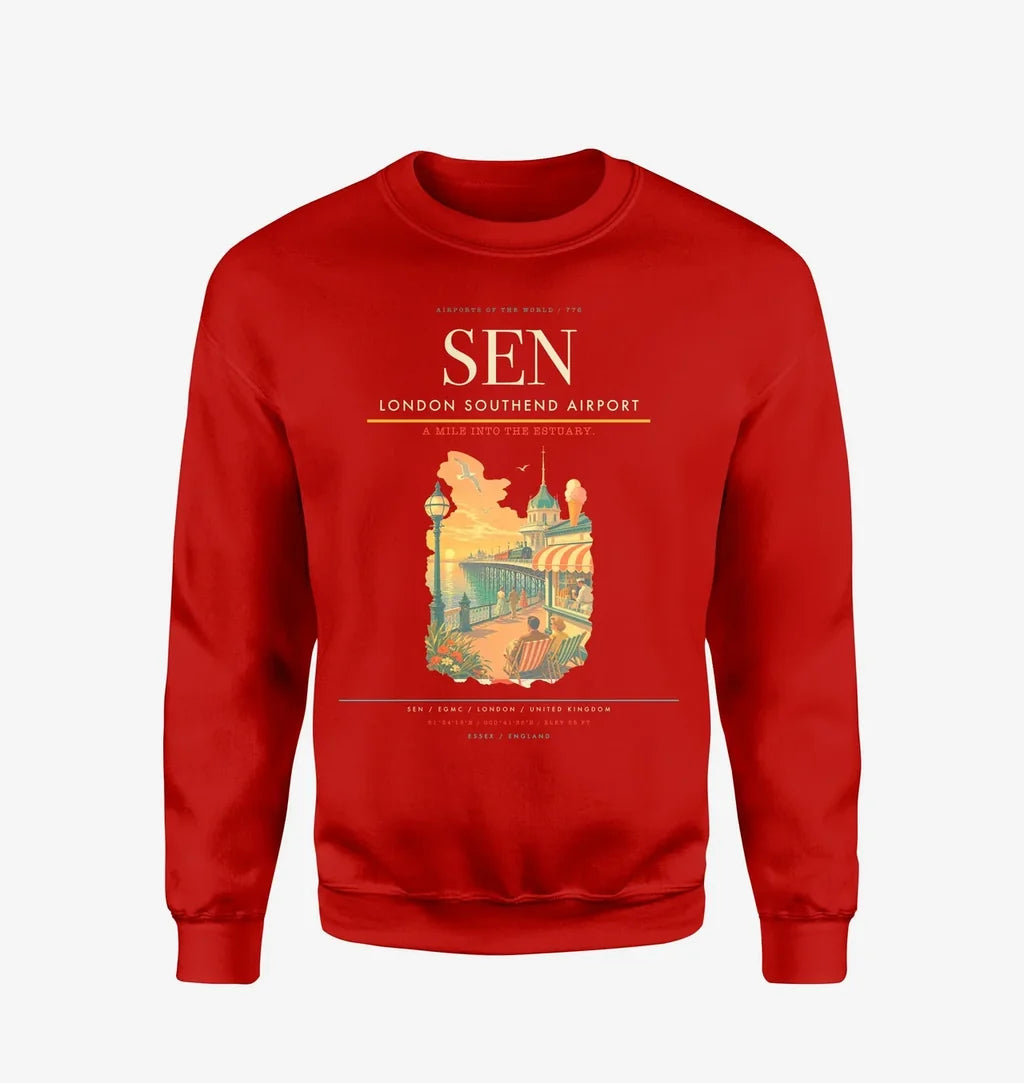 London Southend Airport (SEN) design on red sweatshirt