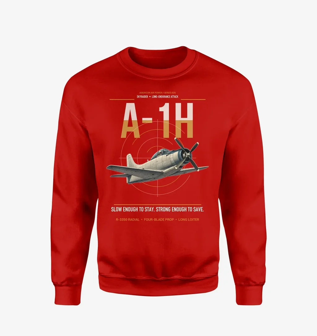 A-1H Skyraider design on red sweatshirt