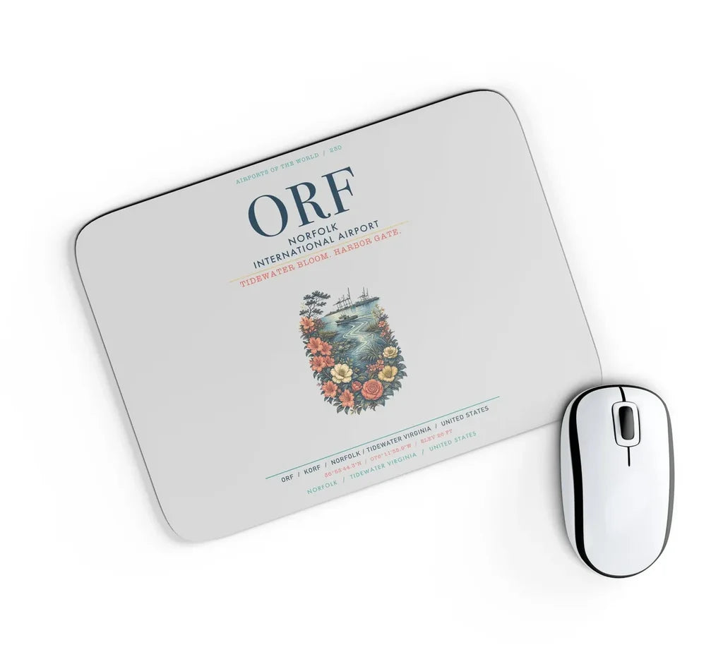 Norfolk International Airport (ORF) design on light gray rectangle mouse pad