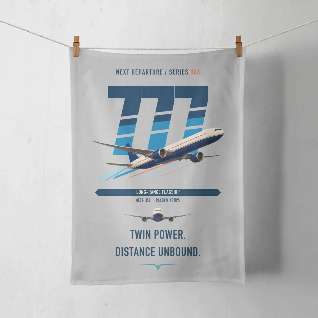 Boeing 777-300ER design on light gray towel
