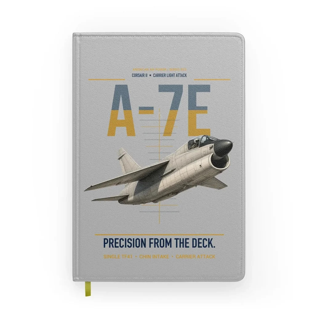 A-7E Corsair II design on light gray notebook