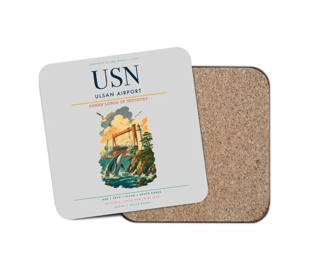 Ulsan Airport (USN) design on light gray 1 piece coaster
