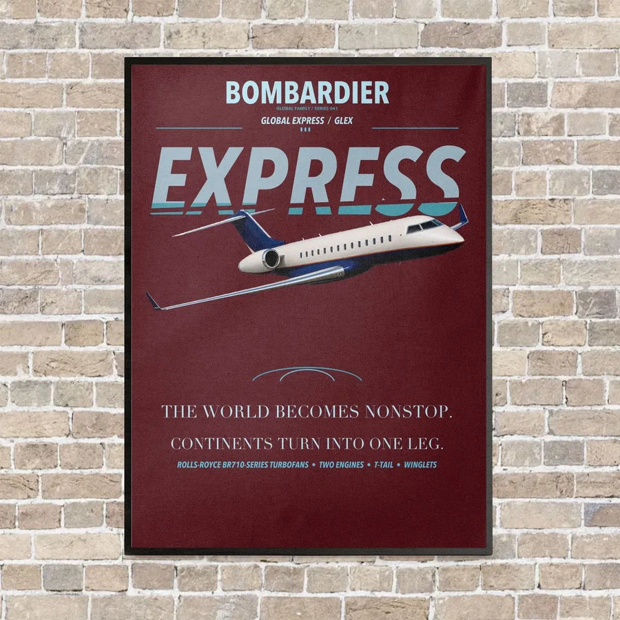 Bombardier Global Express vertical canvas print - framed - dark red background