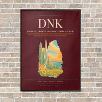 Thumbnail for Dnipropetrovsk International Airport DNK vertical canvas print - framed - dark red background
