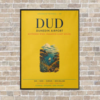 Thumbnail for Dunedin Airport DUD vertical canvas print - framed - yellow background