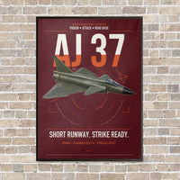 Thumbnail for Saab AJ 37 Viggen vertical canvas print - framed - dark red background