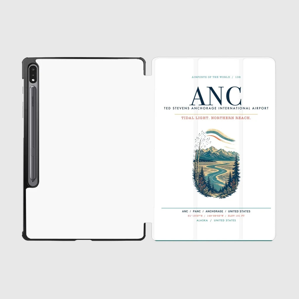 Ted Stevens Anchorage International Airport (ANC) design on white samsung tablet tablet case