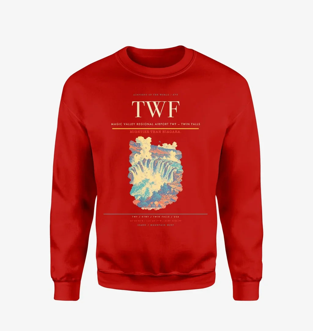 Magic Valley Regional Airport (TWF) design on red sweatshirt