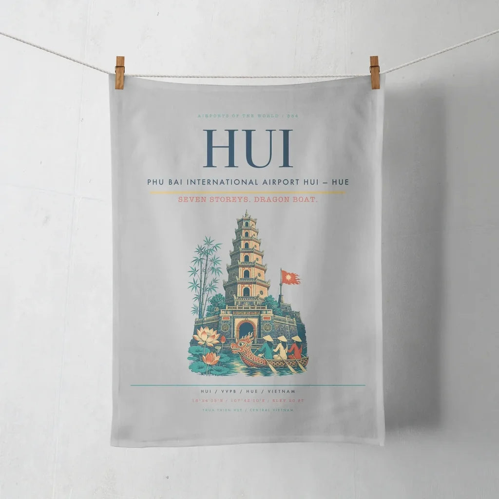 Phu Bai International Airport (HUI) design on light gray towel