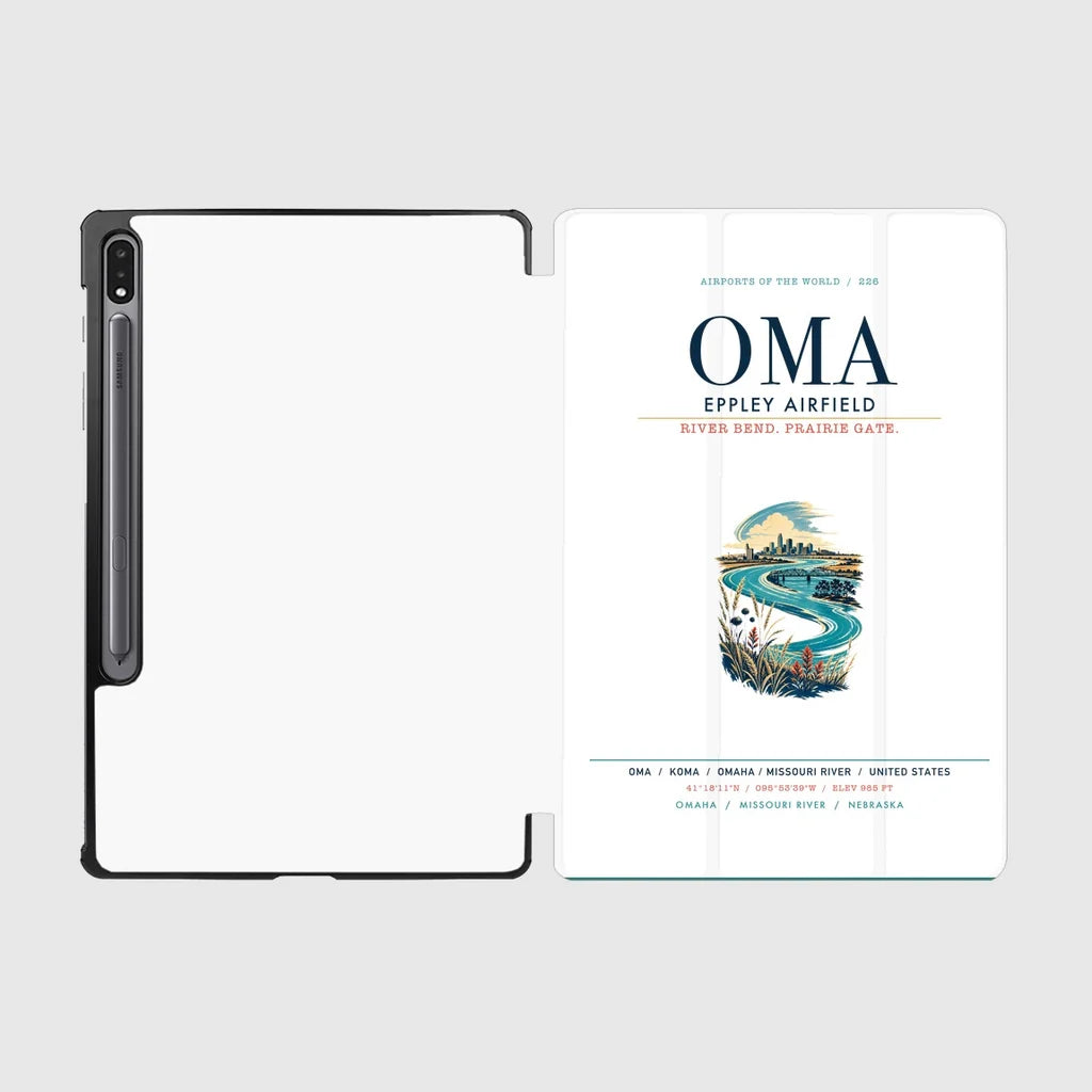 Omaha Eppley Airfield (OMA) design on white samsung tablet tablet case