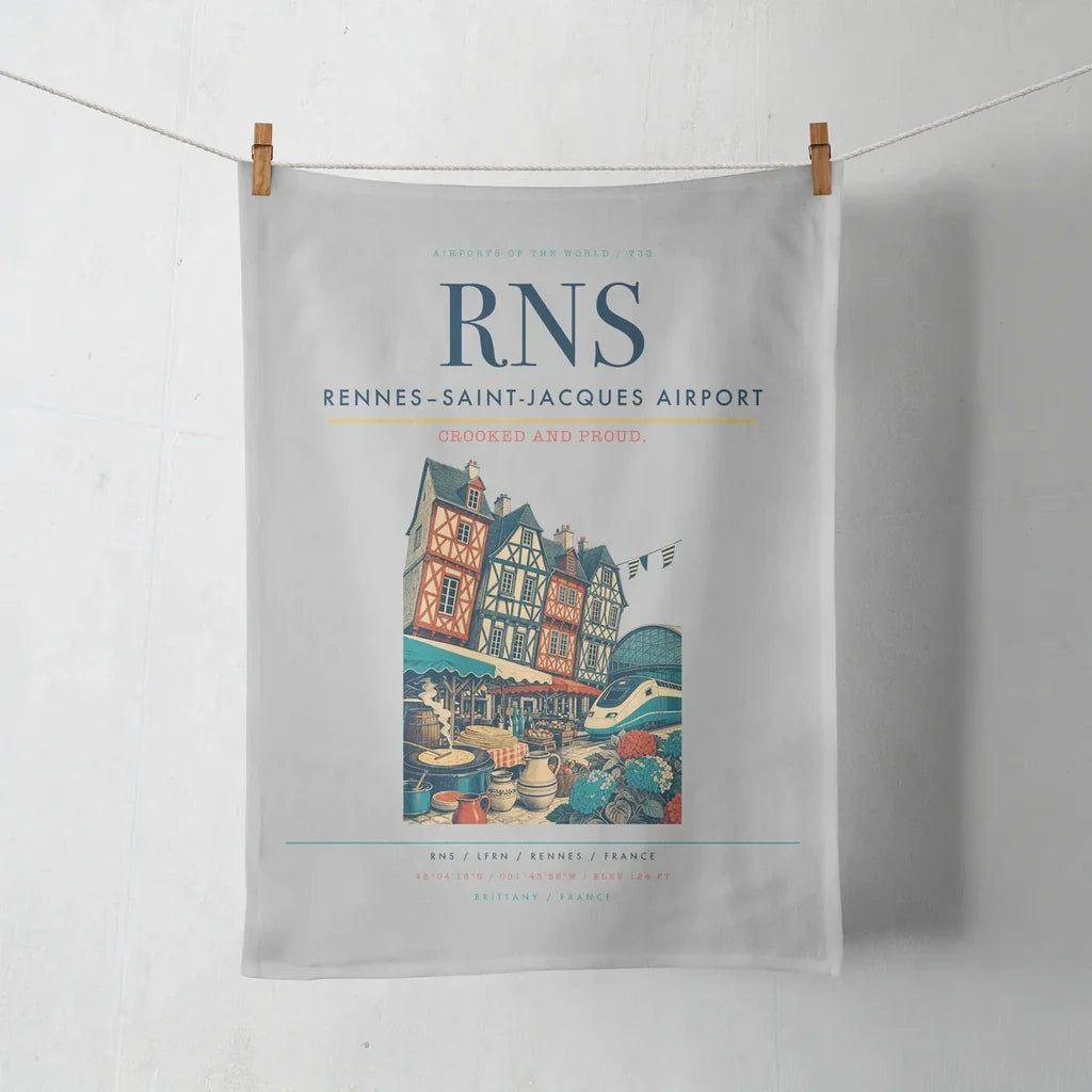 Rennes–Saint-Jacques Airport (RNS) design on light gray towel