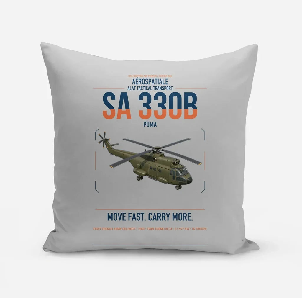 Aérospatiale SA 330B Puma design on light gray pillow