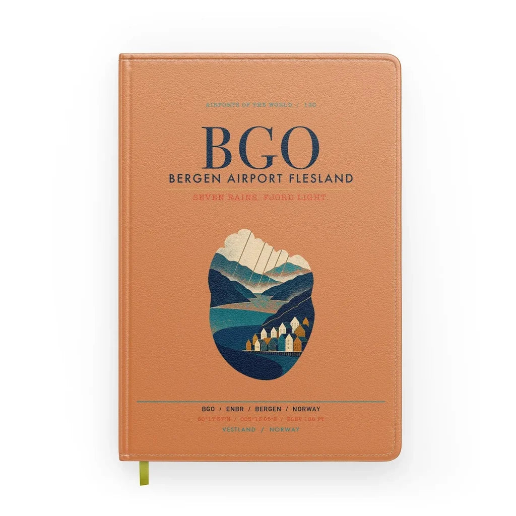 Bergen Airport Flesland (BGO) design on orange notebook