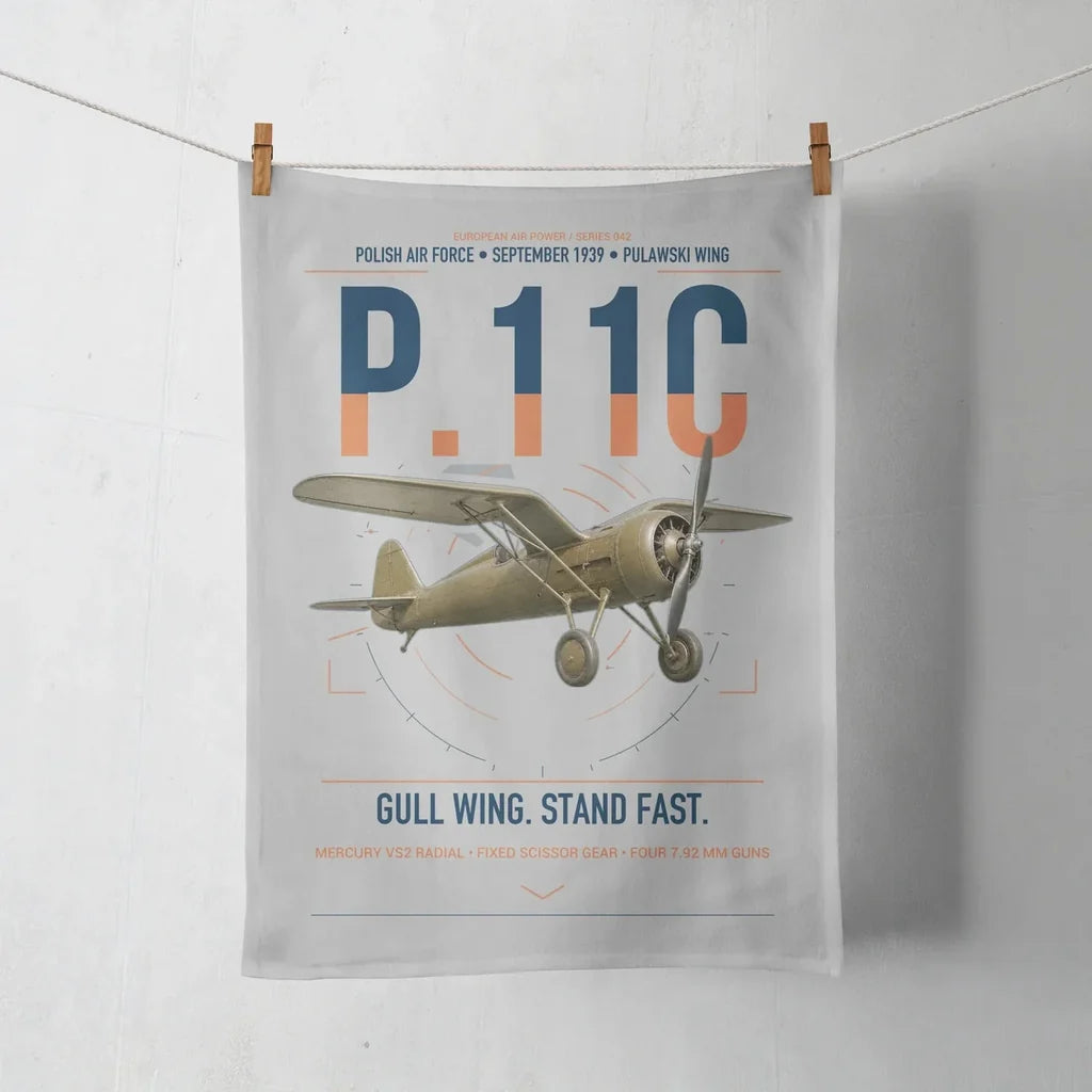 PZL P.11c design on light gray towel