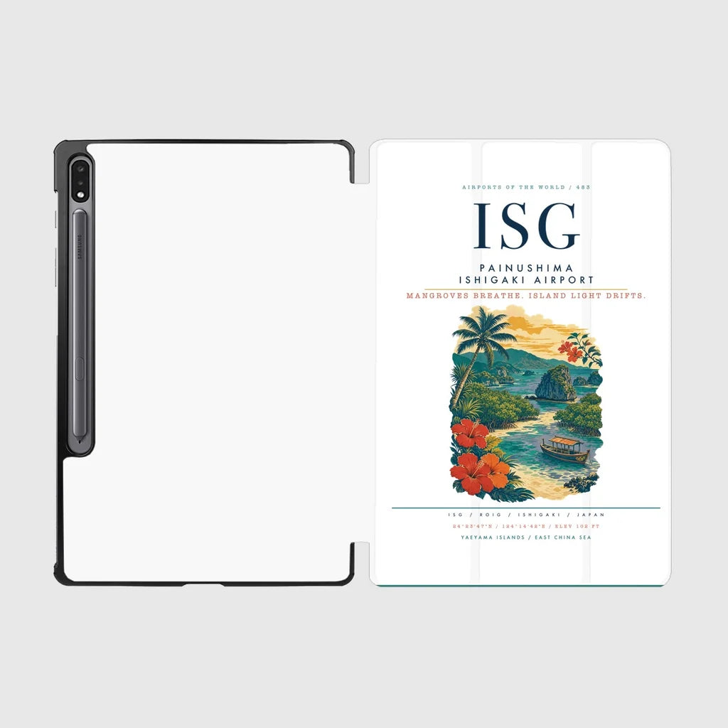 Painushima Ishigaki Airport (ISG) design on white samsung tablet tablet case