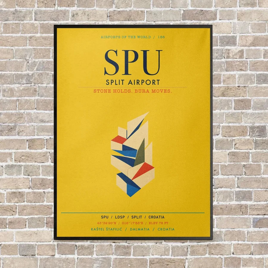 Split Airport SPU vertical canvas print - framed - yellow background