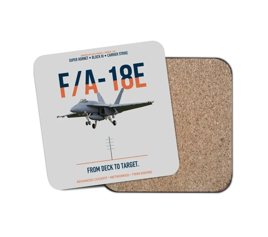 F-A-18E Super Hornet Block III From Deck To Target design on light gray 1 piece coaster