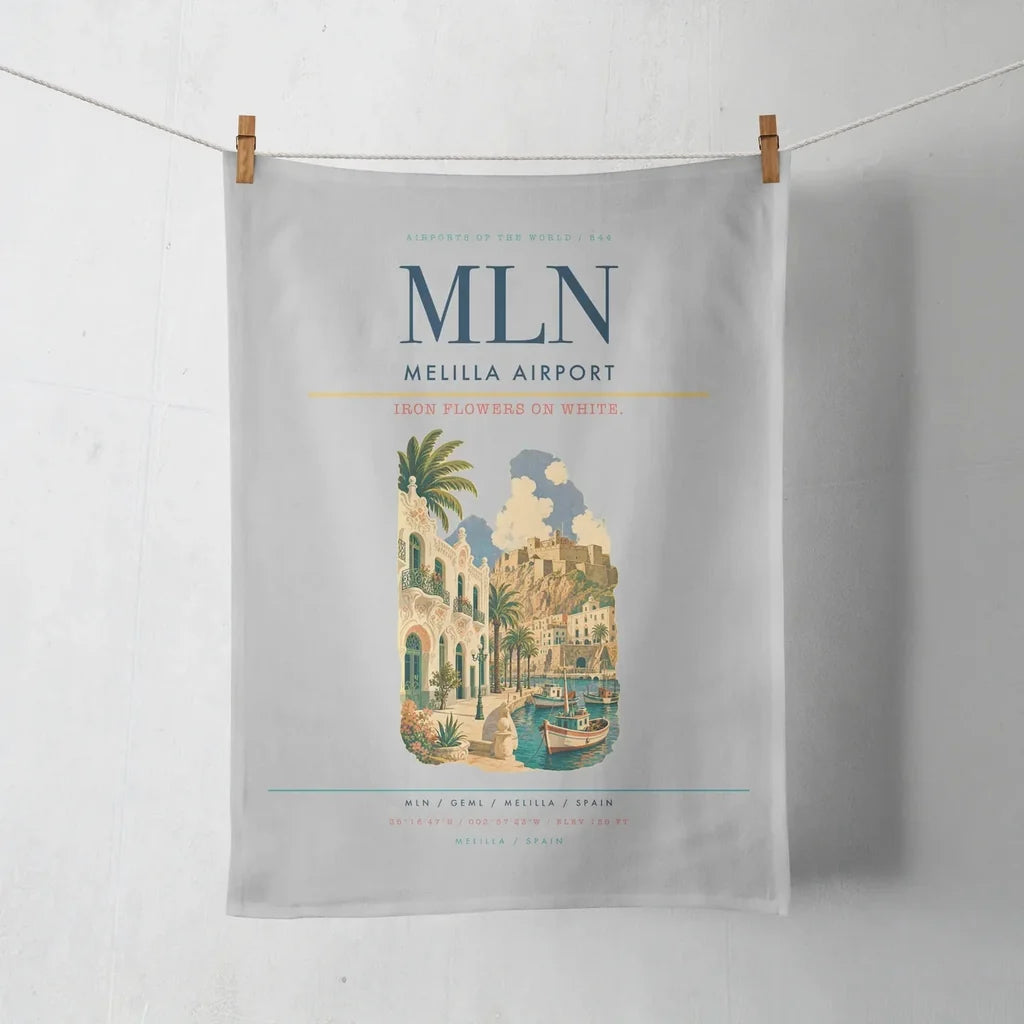 Melilla Airport (MLN) design on light gray towel