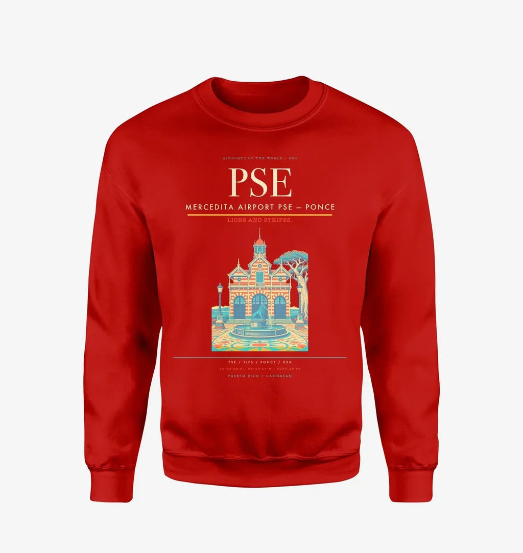 Mercedita Airport (PSE) design on red sweatshirt