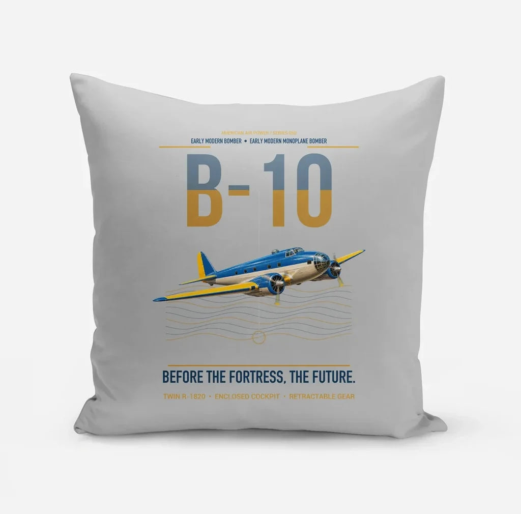 Martin B-10 design on light gray pillow