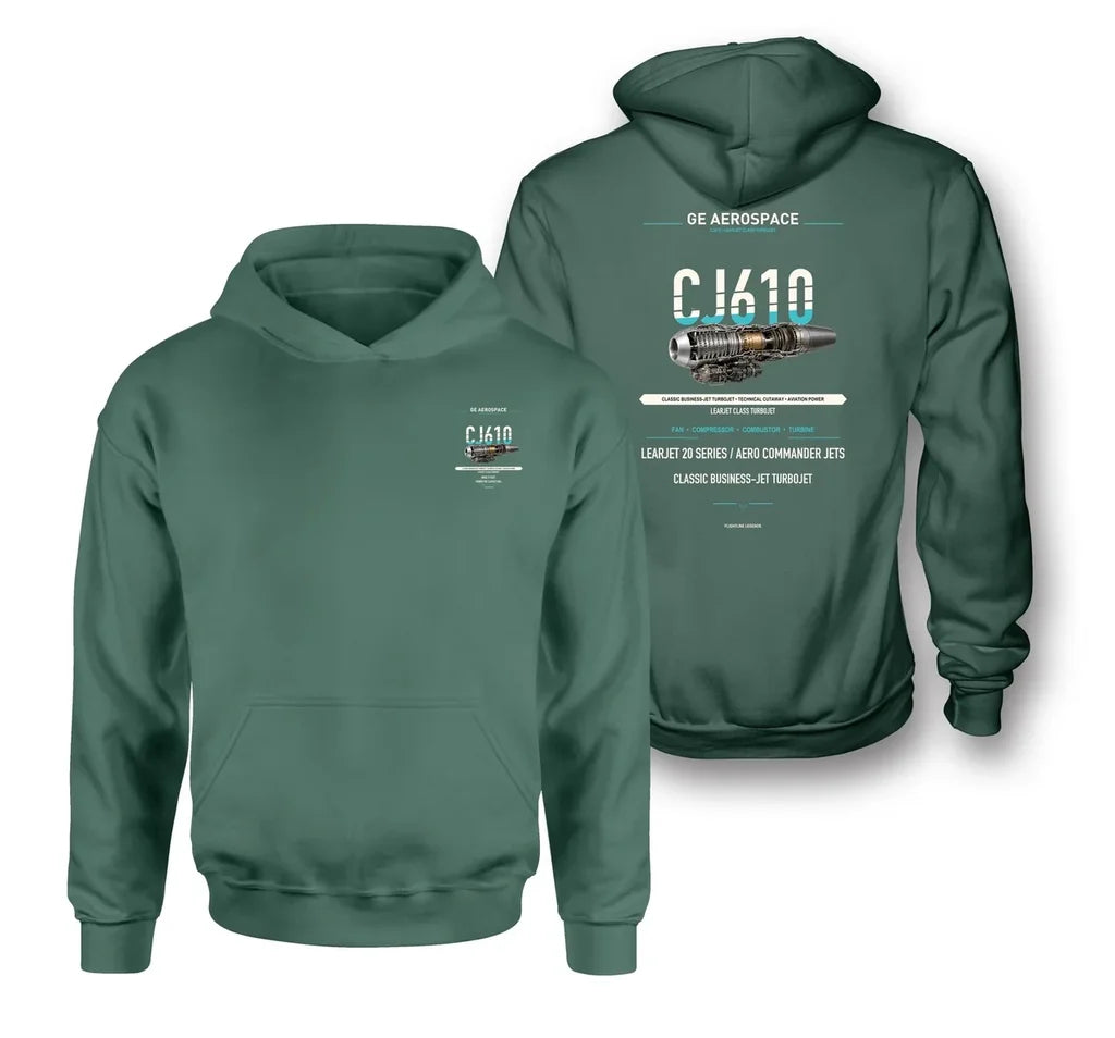 CJ610 design on green hoodie