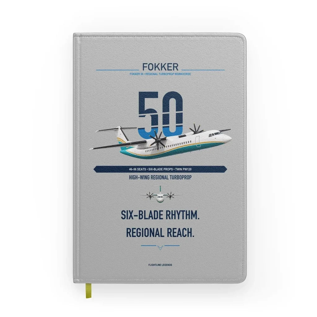 Fokker 50 design on light gray notebook