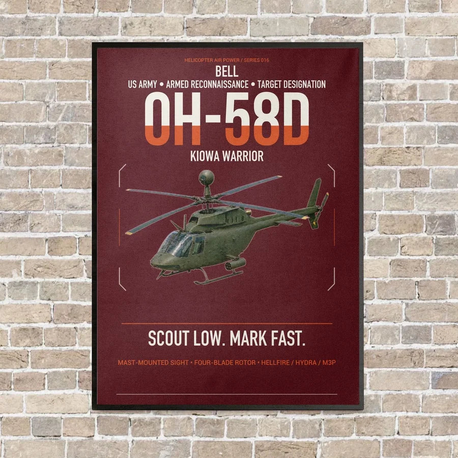 Bell OH-58D Kiowa Warrior vertical canvas print - framed - dark red background