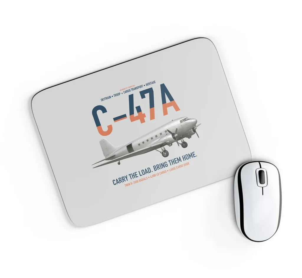 C-47A Skytrain design on light gray rectangle mouse pad