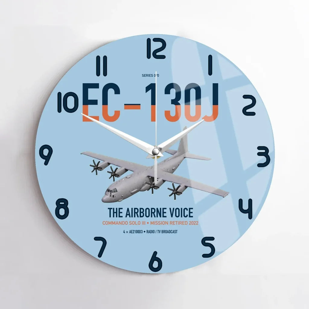 EC-130J Commando Solo III design on light blue no frame wall clock