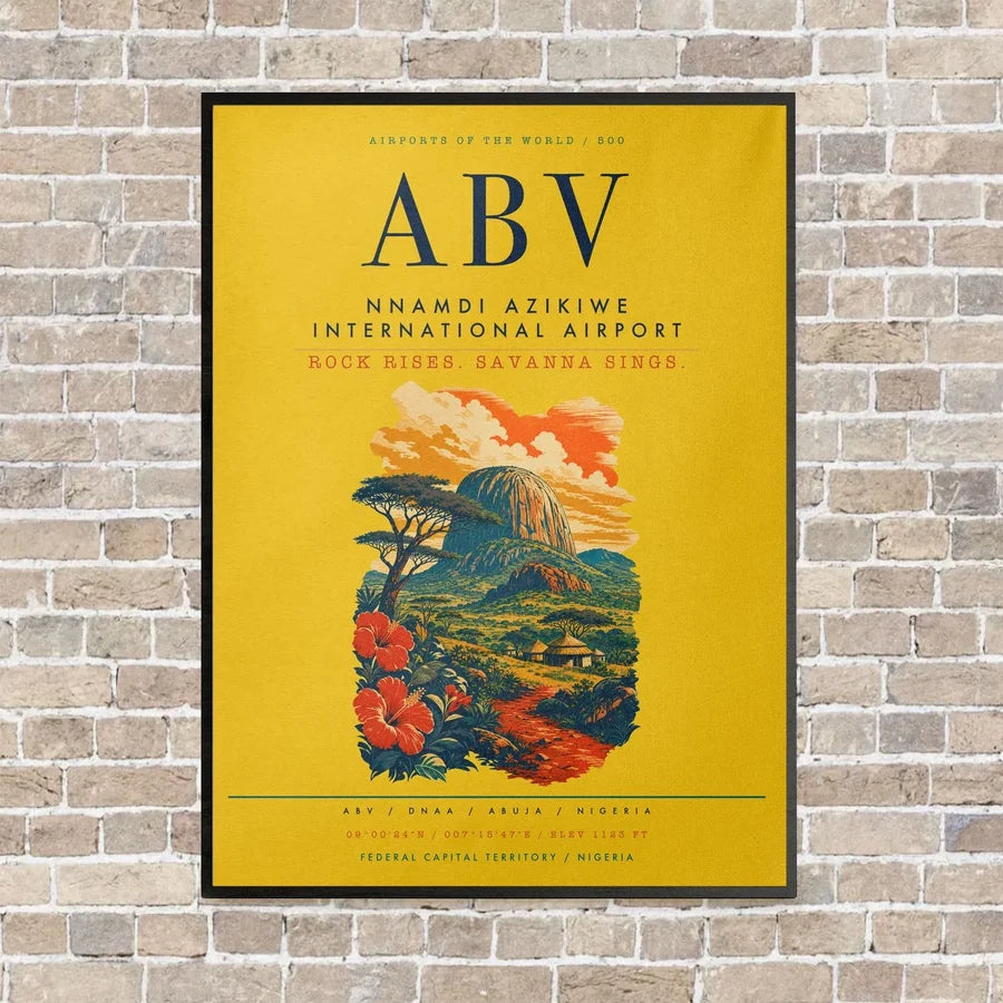 Nnamdi Azikiwe International Airport ABV vertical canvas print - framed - yellow background