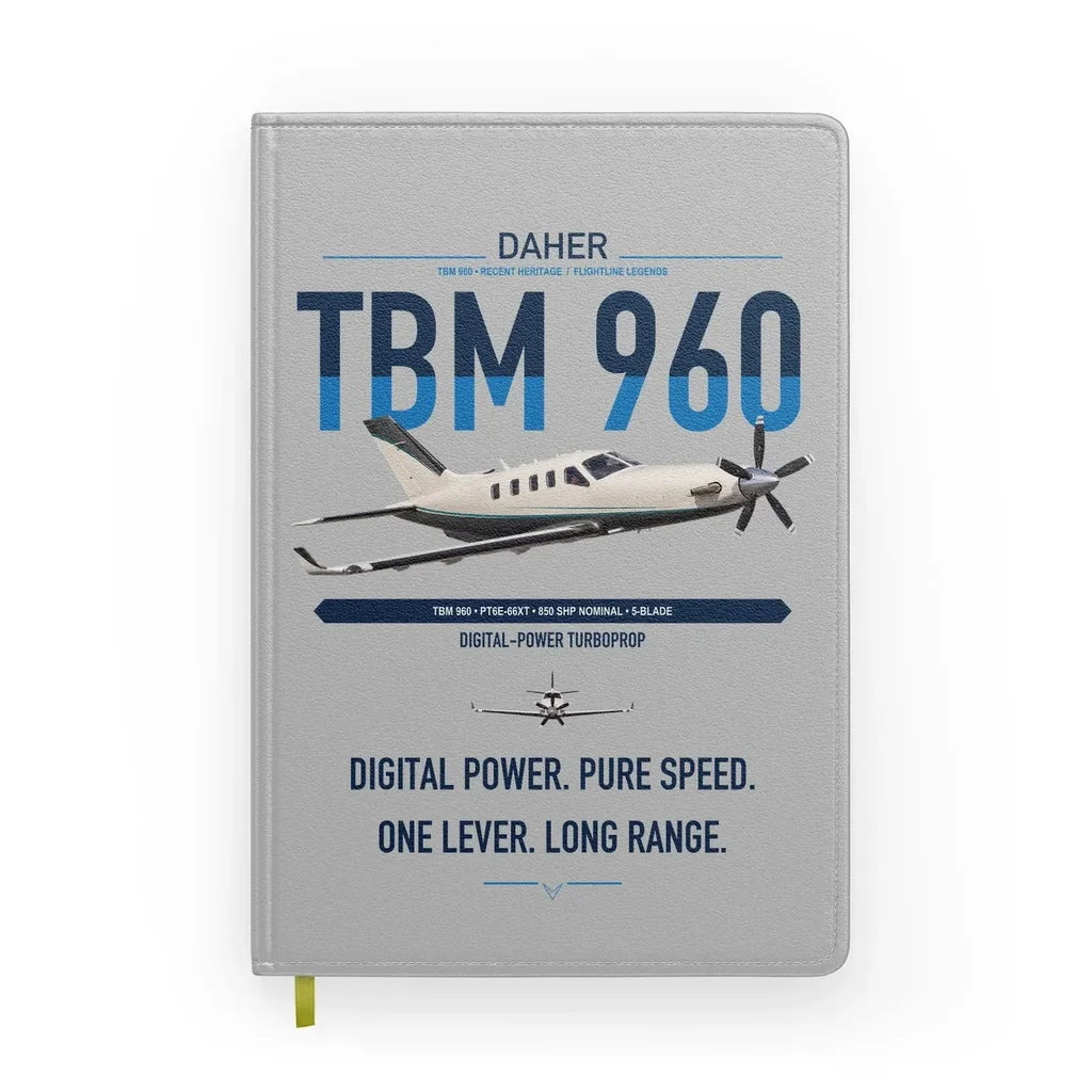 Daher TBM 960 design on light gray notebook