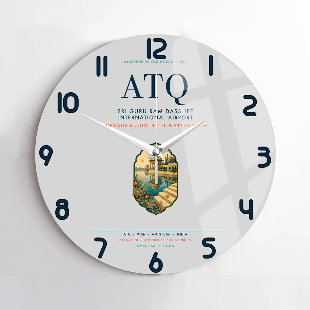 Sri Guru Ram Dass Jee International Airport Amritsar (ATQ) design on light gray no frame wall clock