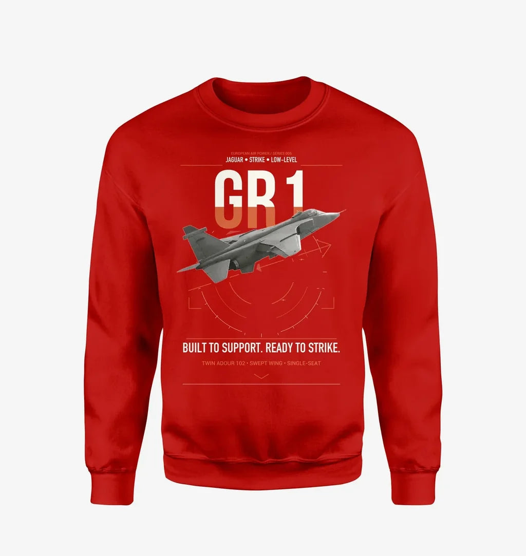 SEPECAT Jaguar GR1 design on red sweatshirt