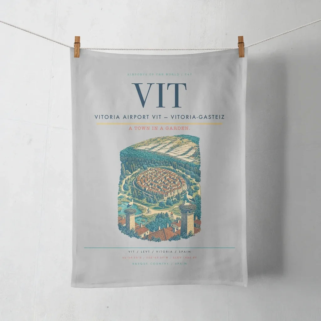 Vitoria Airport (VIT) design on light gray towel