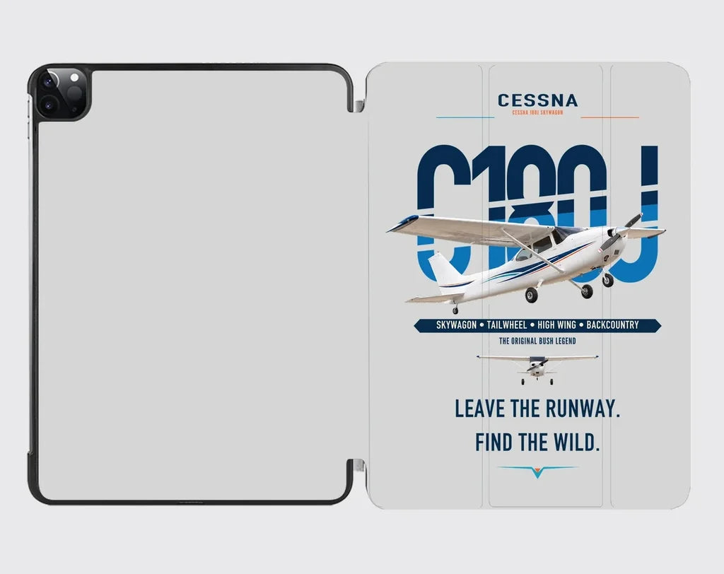 Cessna 180J Skywagon design on light gray ipad tablet case