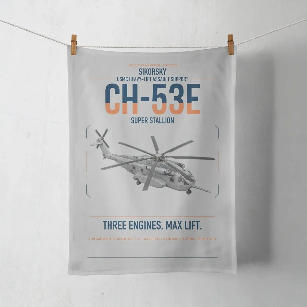 Sikorsky CH-53E Super Stallion design on light gray towel