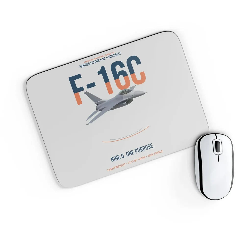 F-16C Fighting Falcon Nine G One Purpose design on light gray rectangle mouse pad