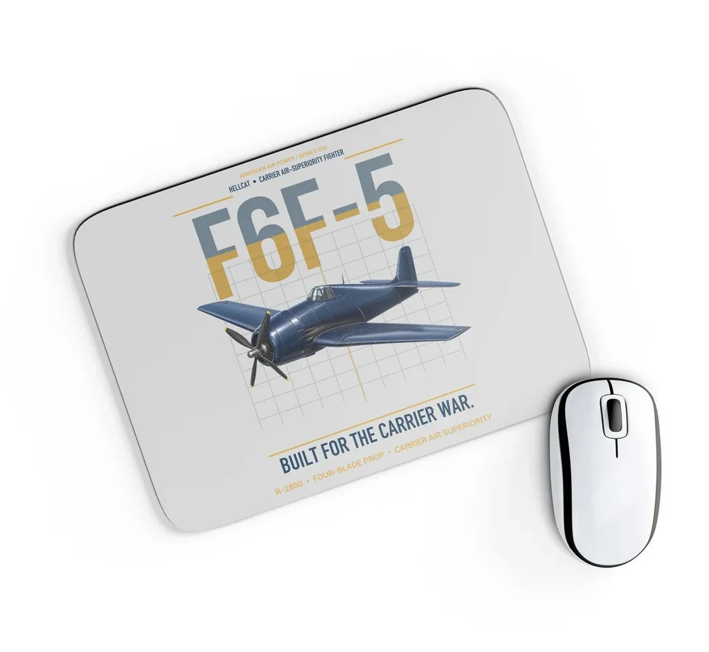 F6F-5 Hellcat design on light gray rectangle mouse pad