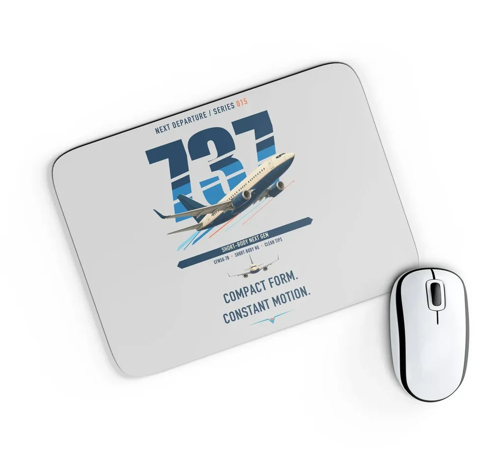 Boeing 737-700 NG design on light gray rectangle mouse pad