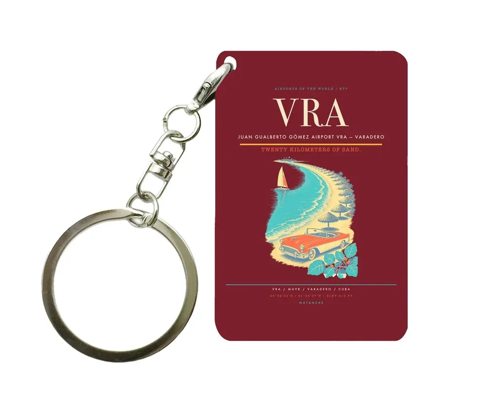 Juan Gualberto Gómez Airport (VRA) design on dark red key chain