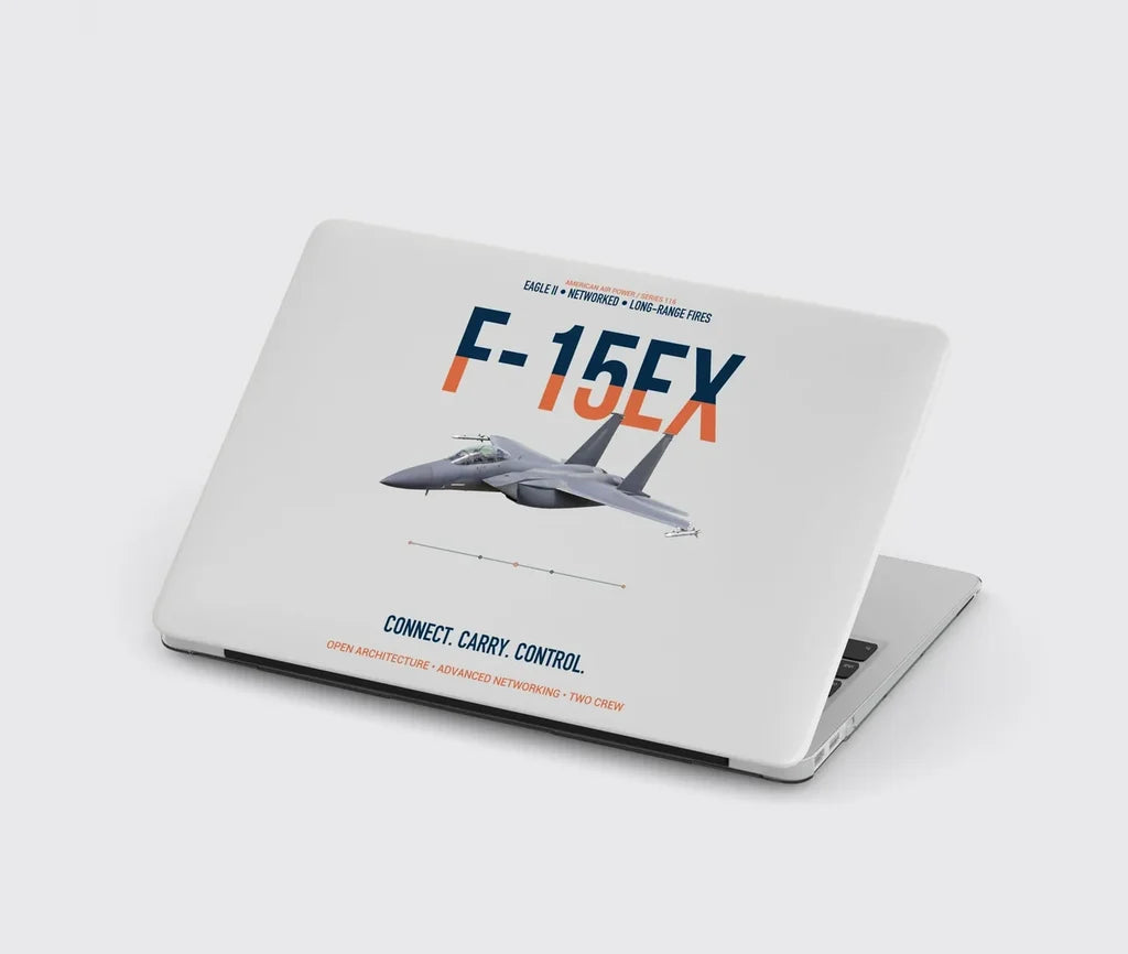 F-15EX Eagle II Connect Carry Control design on light gray MacBook case