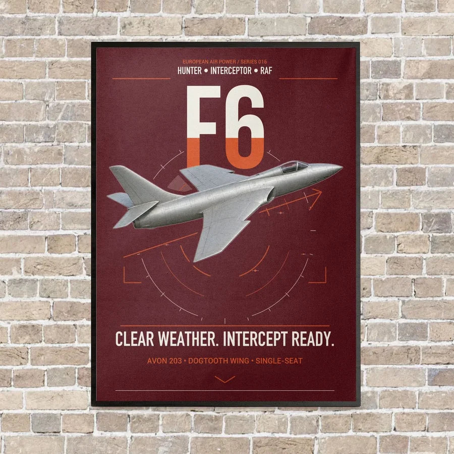 Hawker Hunter F6 vertical canvas print - framed - dark red background