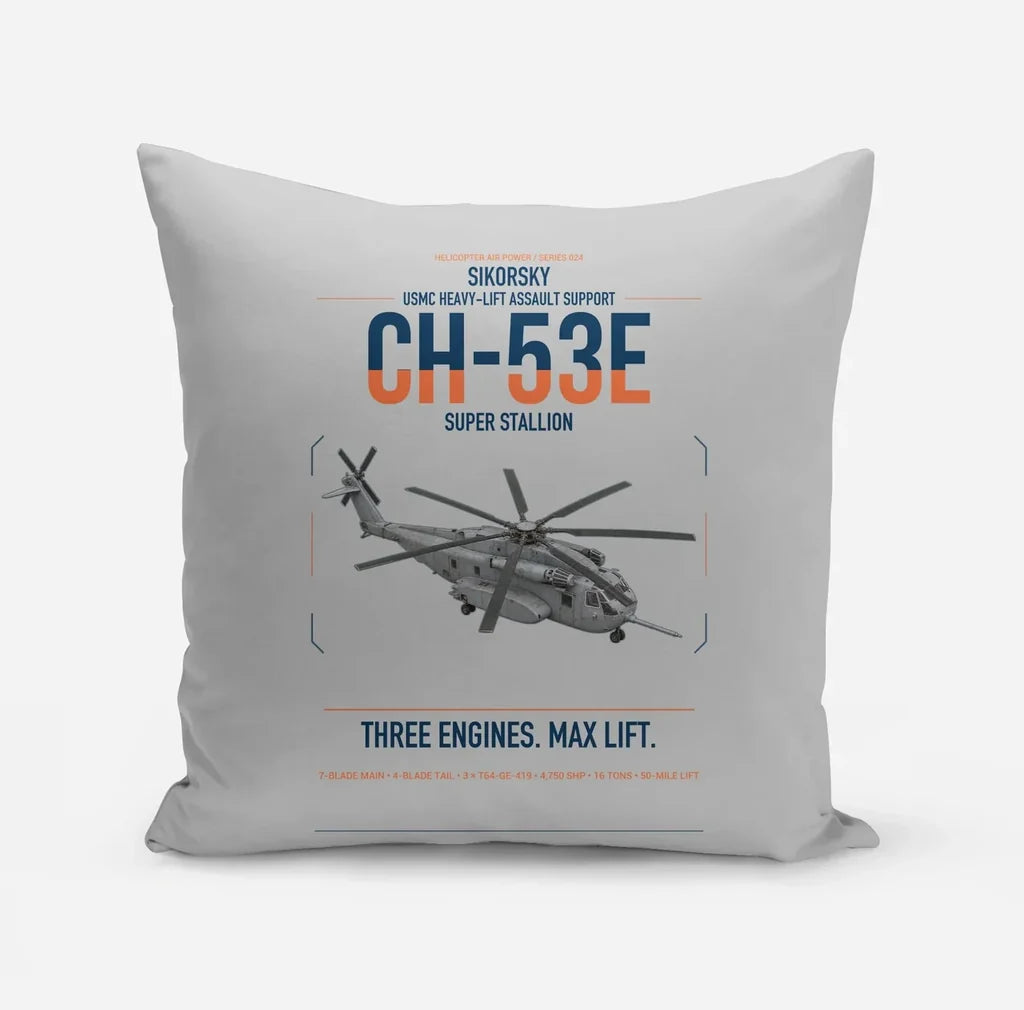 Sikorsky CH-53E Super Stallion design on light gray pillow