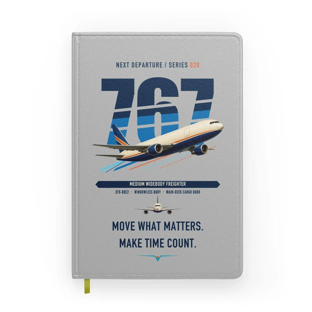 Boeing 767-300F design on light gray notebook