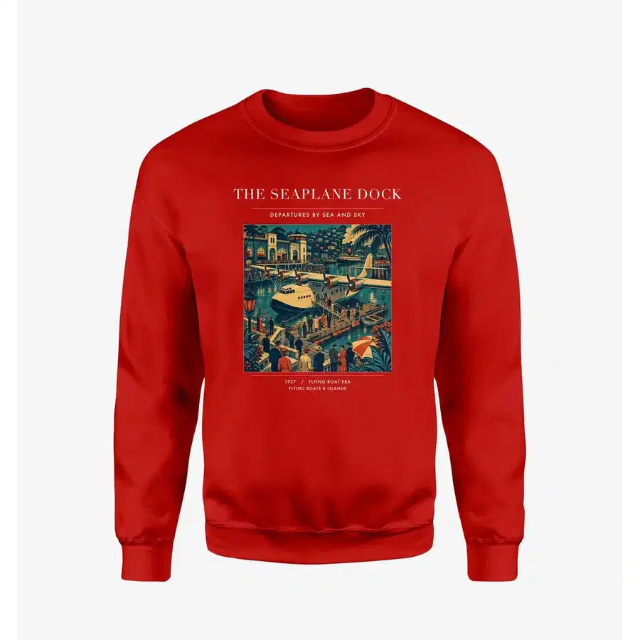 VINTAGE G4056 - The Seaplane Dock - Designed Sweatshirts design on red