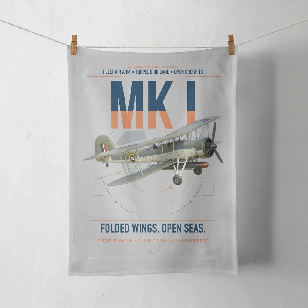 Fairey Swordfish Mk I design on light gray towel
