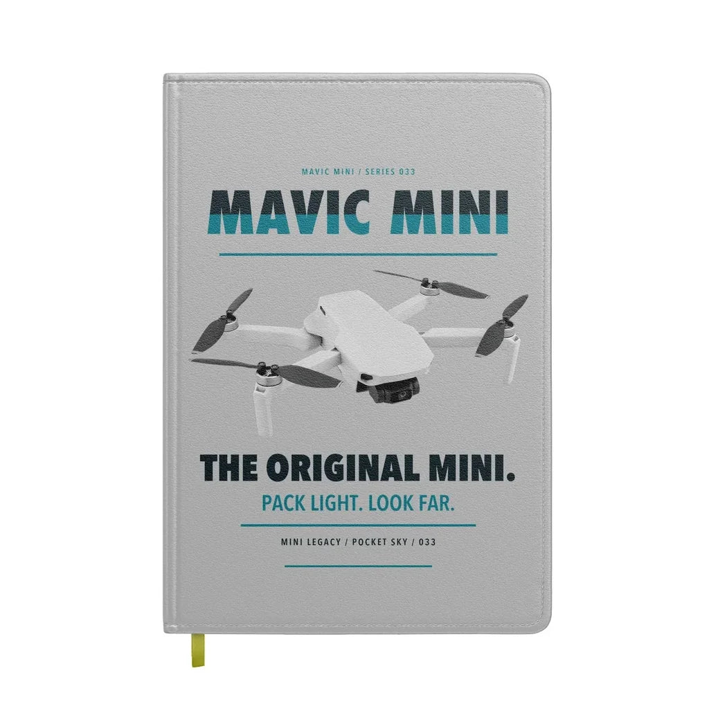 DJI Mavic Mini design on light gray notebook