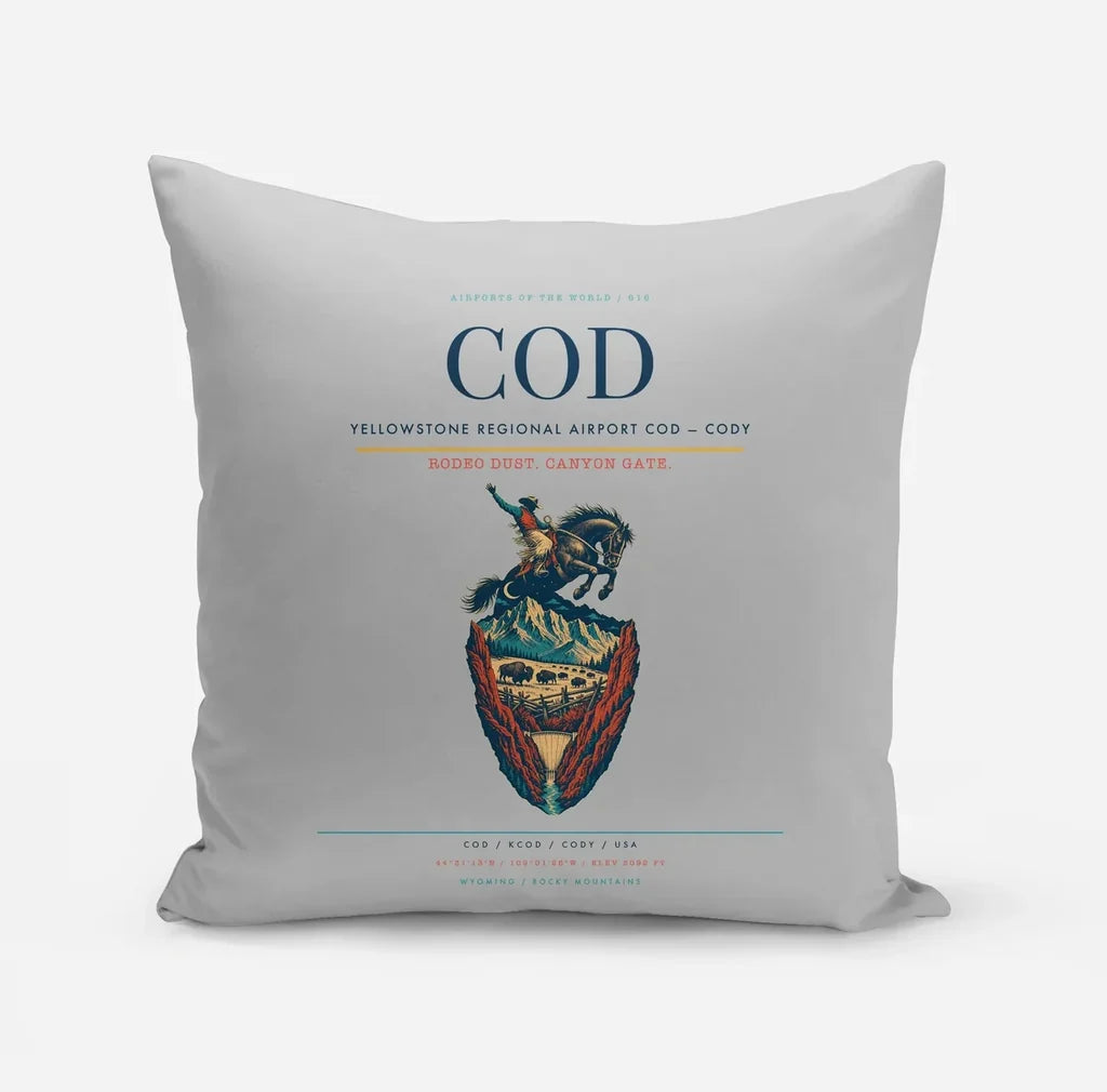 Yellowstone Regional Airport (COD) design on light gray pillow