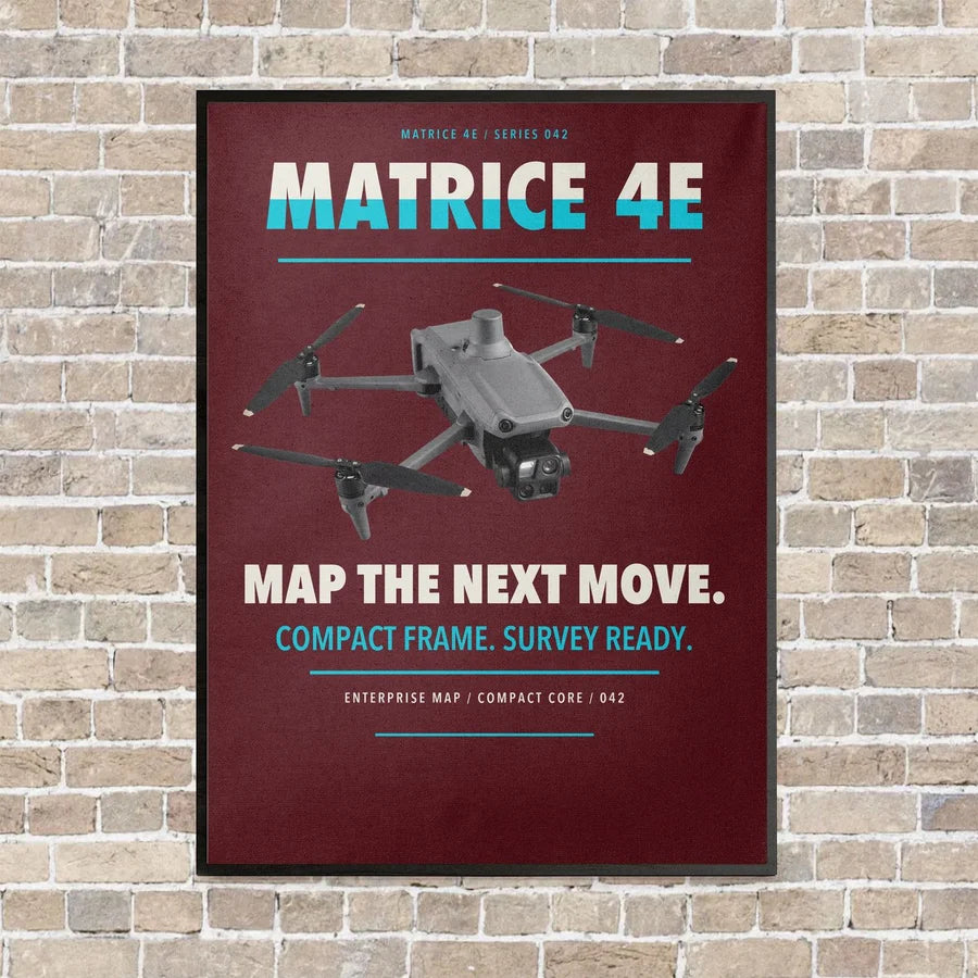 DJI Matrice 4E vertical canvas print - framed - dark red background